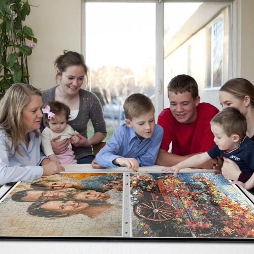 Black 28.3x20.5 Puzzle Storage Folder for 1000 Pieces with 24 Sheets/48 Puzzles, Large Capacity Portable Puzzle Album to Store Finished Puzzles