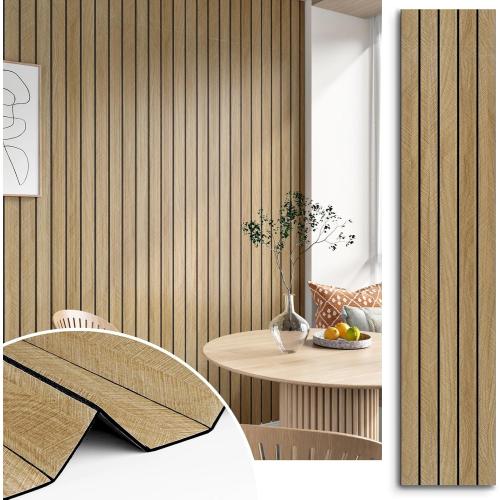197x23.6 GRAY Wood Slat Wall Panels Self Adhesive Acoustic Slat Wall Paneling Peel and Stick Wood Panels Flexible Wooden Slats Wallpaper Roll for Interior Walls Decor Bedroom Living Room