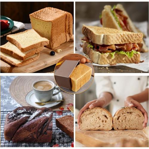 Bronze 2-pack 2.2lb Gold Pullman Loaf Pan with Lid, Premium Non-Stick Coating Bread Pan, PFTE and PFOA-Free, Safe and Healthy Baking for Homemade Bread with Family-sized Recipes