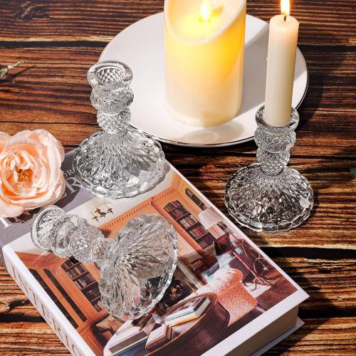 4 Tall Glass Candle Holder Set of 4 Glass Taper Candles Holders for Candlesticks Clear Crystal Candlestick Holders Candle Sticks Holder Decor for Wedding, Birthday, Thanksgiving,Housewarming