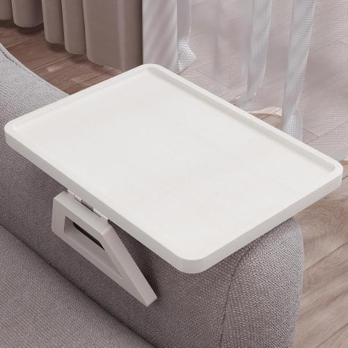 Couch Arm Tray,Bamboo Folding Sofa Tray,Sofa Armrest Trays Clip-On Couch Desk for Drinks,Snacks,Phone,Remote Control（White）