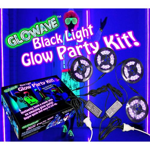 Black Lights for Glow Party! 115W Blacklight LED Strip kit. 4 UV Lights to Surround Your Neon Party. Ultraviolet Lighting for Big Rooms. Easy Set up! Glow in The Dark Party Supplies. Fiesta Luz Negra