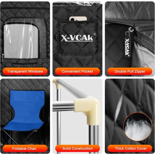 Upgraded Sauna Box for Relaxation, Detoxification, Portable Sauna for Home with Steamer, Remote Control, Folding Chair, 9 Levels, 2.6’ x 2.6’ x 5.9’