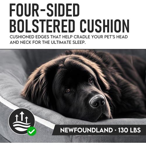 OhGeni Orthopedic Jumbo Dog Couch Pet Sofa XXL Sized Cat Beds with Comfort Foam Support, Soft Comfortable Fabric, Machine Washable Waterproof Removable Cover, 48-Inch (Gray)
