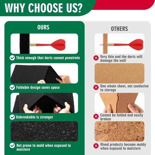 Dart Board Backing Felt Wall Tiles Cork Dart Board Backer Alternative Self-Adhesive Wall Protectors Square Backing Tiles