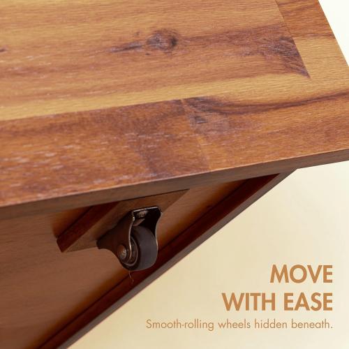 NTC Solid Wood Under Bed Storage with Wheels, 2-Pack Under Bed Organizer Drawer, Space Saving Bedroom Storage Box, 100 lbs Capacity, Teak Look - Acacia