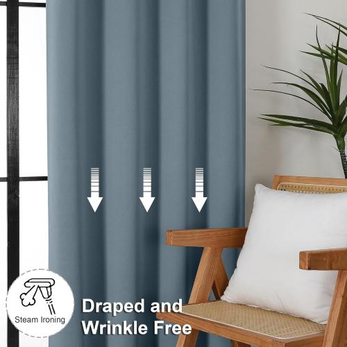 Simplebrand Ava Stone Blue Blackout Curtains for Bedroom 63 Inch Length 2 Panels, Solid Thermal Insulated Energy Saving Rod Pocket Window Treatment Curtains Blackout Drapes, W40 x L63 Inch, Stone Blue