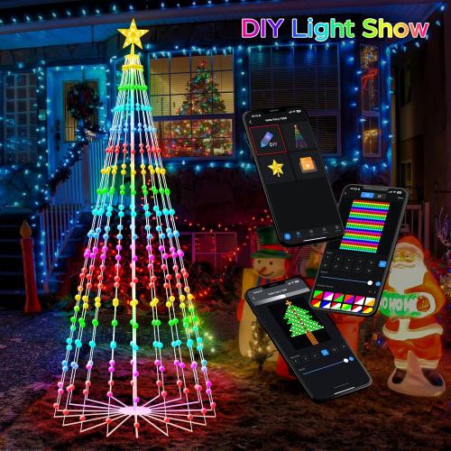9FT Smart Christmas Tree Lights with Ball Ornaments, App & Remote Control, 316 RGB Color Changing LED Cone Tree Lights, Music Sync, Custom Light Show, Waterproof Decoration for Xmas, New Year, Parties