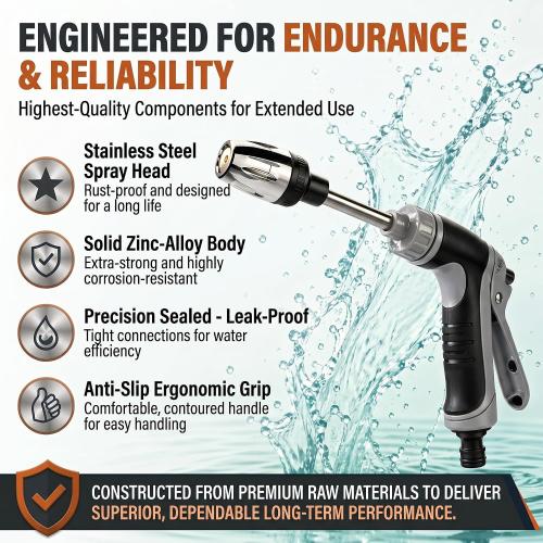 High Pressure Hose Nozzle with 4 Spray Modes, Adjustable Water Spray Gun, Metal Garden Hose Sprayer for Car Wash, Plant Watering, Patio & Outdoor Cleaning (Sprayer Kit with 3 Connectors & Foam Cannon)