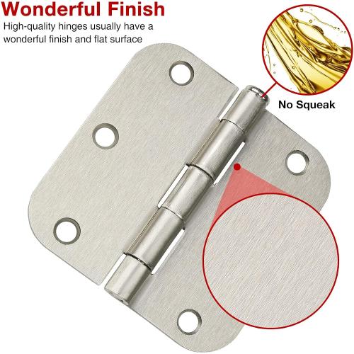 Interior Door Hinges Brushed Nickel 3 Pack Rounded Bedroom Door Hinge Satin Nickel 3.5 x 3.5 inch,5/8 Radius 3 ½x 3 ½ Silver 3 1/2 Inch Door Hinges for RV Trailer Residential Hinges for Wood,Doors