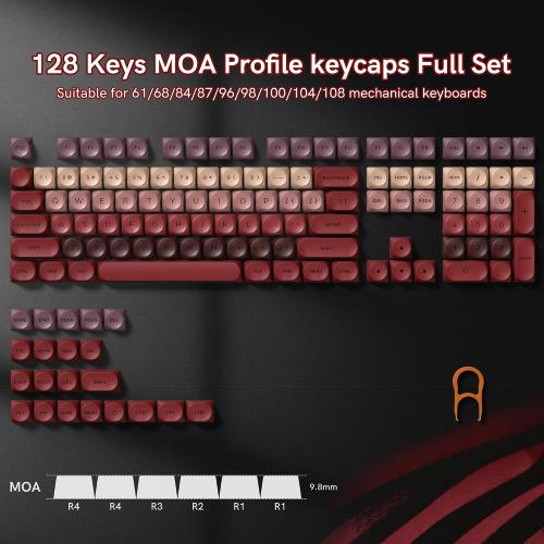 MOA Profile PBT Keycaps, Lipstick Jelly Keycap Berry Kiss Theme Foundation, 128 Keys Elegant Cute Custom Key caps for 61/68/84/87/98/100 Cherry Gateron MX Mechanical Keyboards - Red