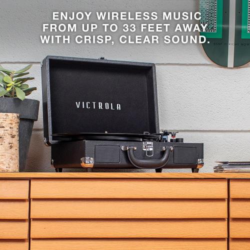 Victrola Journey - Bluetooth Suitcase Record Player - Brown | Built-in stereo speakers, 3-speed turntable plays 7, 10 and 12 records, Bluetooth streaming, headphone jack