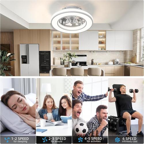 16'' Ceiling Fans with Lights, Modern Low Profile Ceiling Fan Light with Remote, 3000-6500K Dimmable LED Fan Light, 6 Speeds Small Flush Mount Ceiling Fan for Bedroom, Kids Room(White)