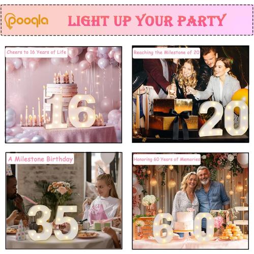 Pooqla Decorative Led Light Up Number Letters, White Plastic Marquee Number Lights Sign for 10th Birthday Party Wedding Decor Battery Operated Number (10)