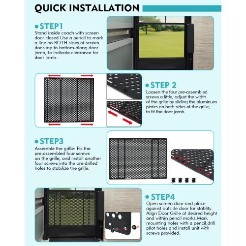 Aluminum Alloy RV Entry Screen Door Grille Adjusts from 22- 31.5, Adjustable RV Door Screen Protector, Black