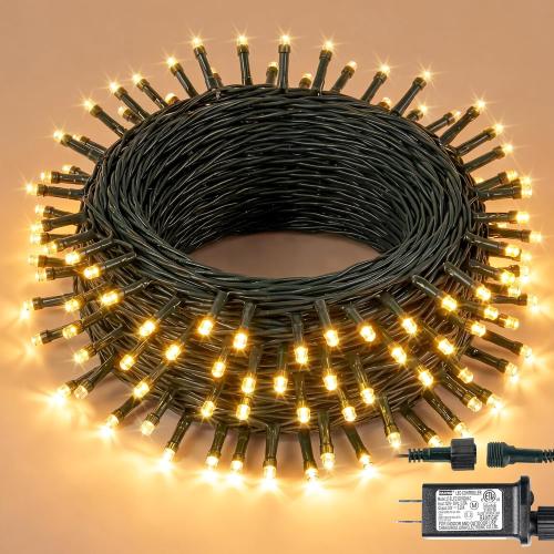 MYGOTO 33FT 100 LEDs String Lights,Green Wire Waterproof Fairy Lights 8 Modes 30V Plug in Xmas Light for Home, Garden, Wedding, Party, Christmas Decoration Indoor Outdoor (Warm White)