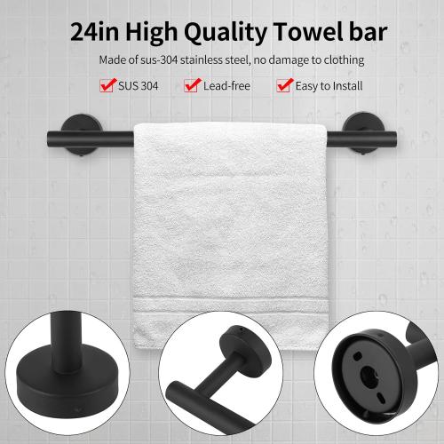 10PCS Matte Black Bathroom Hardware Set, Bathroom Accessories Set Include 24&16 inch Towel Bar, Robe Hook, Towel Ring, Toilet Paper Holder