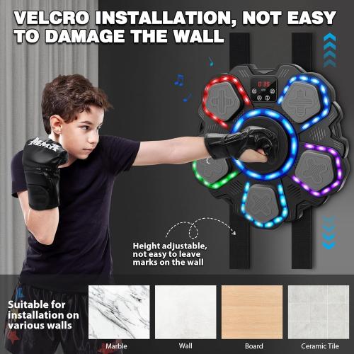 Music Boxing Machine Sport Toys for Kids and Adults,Wall Mounted Bluetooth Smart Punching Target,Training Pad Toy with Boxing Glove,Ideas Toys for Boys Girls Kids 3 4 5 6 7 8 9 10 11 12  Years Old