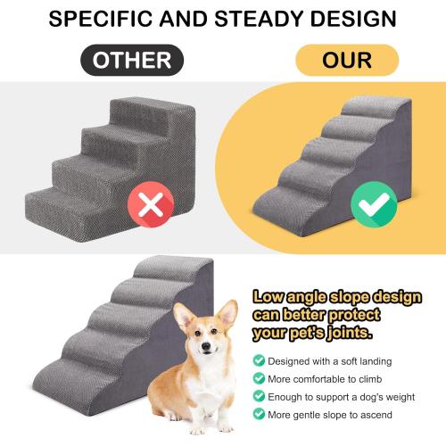 Dog Stairs for Bed and Couch, Non-Slip 5-Step Pet Stairs, 24 High Sofa Foam Dog Ramp - Best for Small Pets, Dogs and Cats with Joint Pain