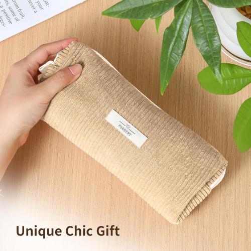 Pencil Bag Pen Case, Soft Corduroy Small Pencil Pouch Organizer with Zipper, Cute Pencil Case Pouch Stationery for Girls and Boys – Apricot