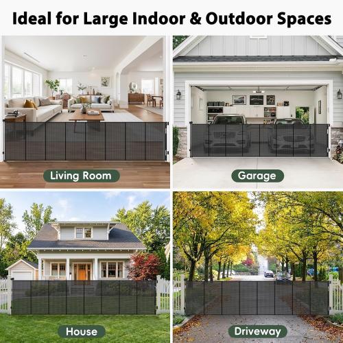275 Extra Long Baby Gate Retractable Dog Gate, 23ft Retractable Baby Gates Extra Wide Driveway Gate, Reinforced 48 Extra Tall Pet Gate Outdoor Retractable Fence, Garage Gate Wide Dog Gate, Black