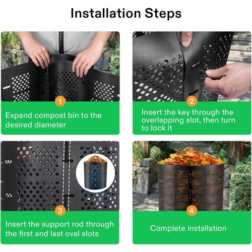VIVOSUN 500 Gallon Outdoor Compost Bin, Expandable Composter, Easy to Setup & Large Capacity for Backyard, Lawn (Black with Gloves)