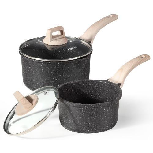 CAROTE 1.5Qt & 3.0Qt Sauce Pan Set with Lid Nonstick Saucepan 4 Pcs Non Stick Sauce Pots Cooking Pot with Pour Spout, Easy to Clean, Small Kitchen Pots Induction Pot, PFOA FREE (Class Granite)