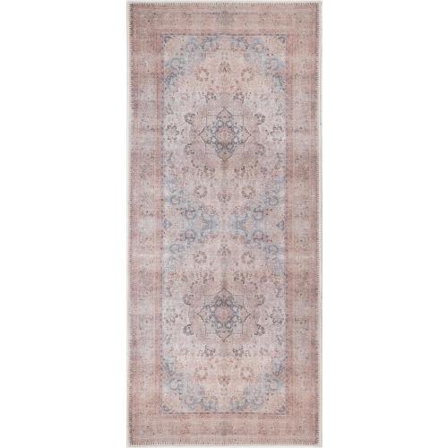 GLN Rugs Vintage Collection - Machine Washable Area Rug, Vintage Washable, Non Slip, Low Pile Rug, Living Room, Bedroom, Bathroom Rug - Easy Clean (2'6x7' Multi/Pink)