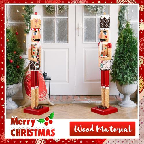 2 Pcs 32 Inch Large Christmas Nutcracker Outdoor Decoration Giant Xmas Wooden Nutcracker Figures Yard Sign Collectible for Porch Fireplace Indoor Outdoor Decorations(Gingerbread)