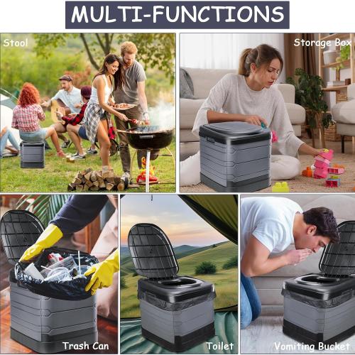 BLACK AND GREY Upgrade XXXL Portable Toilet for Camping, Extra Large Folding Toilet for Adults, Travel Potty for Camping, Hiking, RoadTrip, Car, Tent, Truck Drivers, the Aged