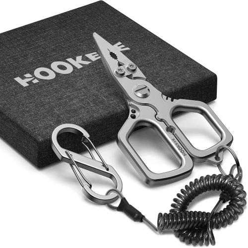 HOOK-EZE Titanium Fishing Pliers, 4.1 Saltwater Resistant Fishing Scissors,Tungsten Cutters, Knot Tying Tool with Lanyard, Split Ring Hook Remover, Gifts for Men
