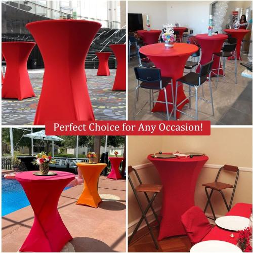 4 Pack Spandex Stretch Tablecloth - 32x43 Inch Square Corners, Fitted High Top Table Cloth for Cocktail, Bar, Weddings, Birthday, Banquet, Outdoor Party (Red)