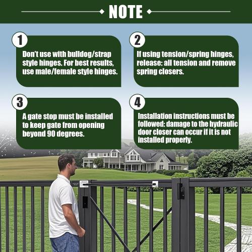 TB600B Hydraulic Heavy Duty Gate Closer for Outdoor Gate 150 to 250 Pounds in Weight, 44 to 72Inches in Width Suitable for Farms, Pastures, Open Stadiums, Home Yards (Black)‼️incomplete‼️
