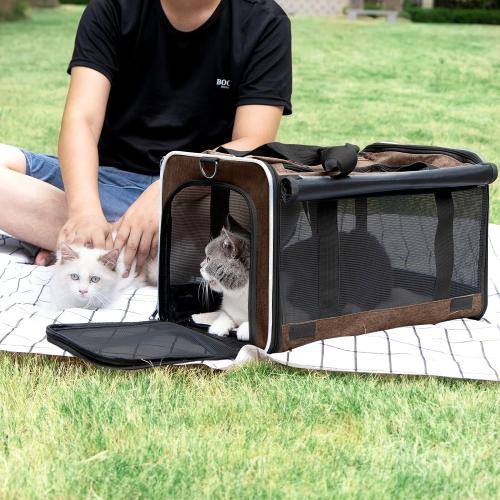 GAPZER Pet Carrier for Large Cat Soft-Sided Animal Traveling Bag for Medium Cat up to 20lbs / Washable Small Dog Puppy 10 lbs Crate Case with Privacy Curtains for Home Outdoor Travel Mocha Brown