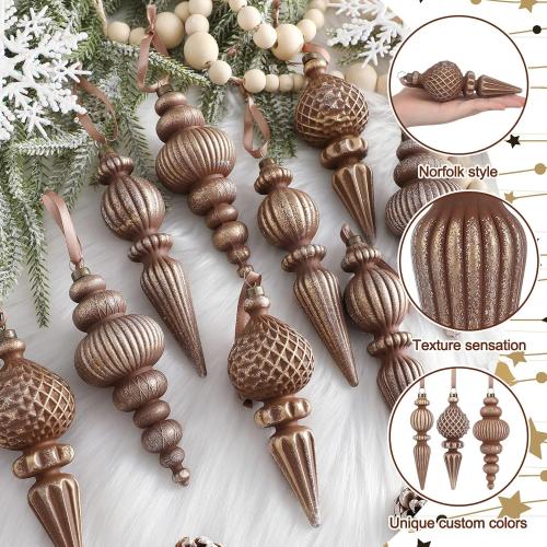 Yunlly 9 Pcs Neutral Christmas Ornaments Textured Christmas Tree Decor with Hanging Loop Modern Brown Hanging Finial Ornaments Shatterproof Home Decor for Xmas Vintage Rustic Farmhouse (Retro Color)