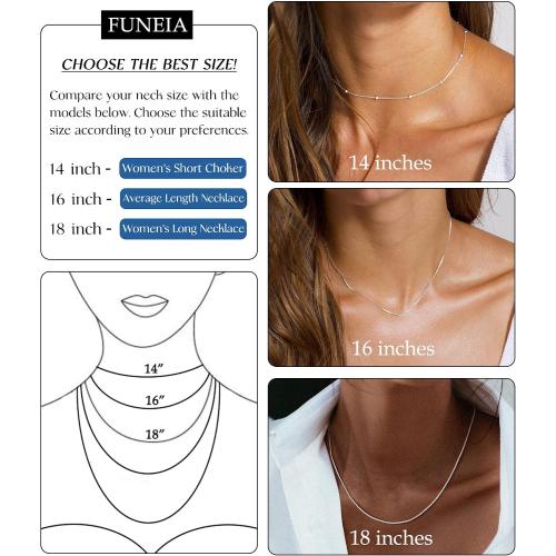 FUNEIA 925 Sterling Silver Necklace for Women Trendy Dainty Real Silver Chain Necklace Simple Thin Box Chain Beaded Chain Snake Chain Herringbone Necklaces Jewelry 14/16/18 Inch
