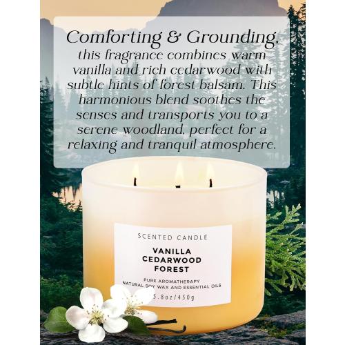 15.8oz Vanilla Cedarwood Forest 3-Wick Scented Soy Candle | 15.8 oz | Large Forest Aromatherapy Candle for Home Fragrance | Stress Relief & Relaxation | Fall Candle Gift