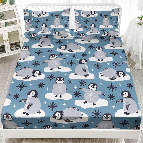 Cute Penguin Sheets Set - 4Pcs Kids Sheet Set with 1 Flat Sheet, 1 Fitted Sheet   2 Pillowcases (Twin)