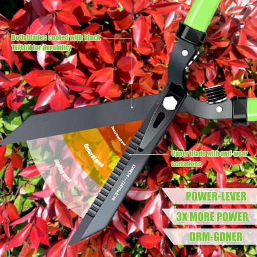 Professional Heavy Duty Hedge Shears 23 - Serrated Blade & Dual Shock Handle, Ergonomic Gardening Clippers with Anti-Rust Coating