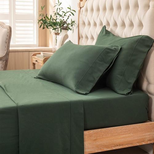 PURE ERA Jersey Knit 4pc Bed Sheet Set 100% T-Shirt Cotton Super Soft Comfy Breathable Fits Mattress Up to 20 Extra Deep Pocket (Solid Forest Green, King)