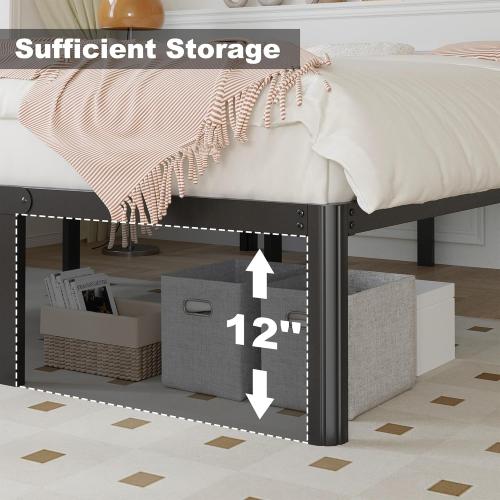 14 Inch Twin Bed Frames Rounded Corner Legs Heavy Duty Platform Twin Metal Bed Frame for Kids, Easy Assembly, Noise Free, No Box Spring Needed, Black.