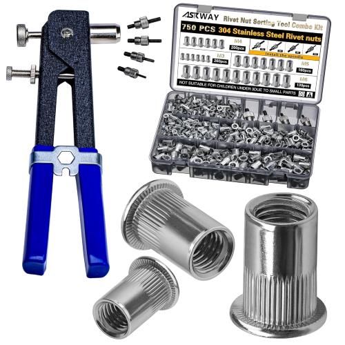 ASKWAY Rivet Nut Tool Kit Stainless Steel 750pcs Rivet Nut Stainless 304