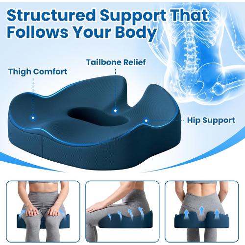 SweetSlubr Large Donut Pillow Seat Cushion for Hemorrhoid Discomfort&Tailbone Pressure, Office Chair Cushion for Long Sitting, Ergonomic Coccyx Pillow for Postpartum Pregnancy, Blue, X-Large