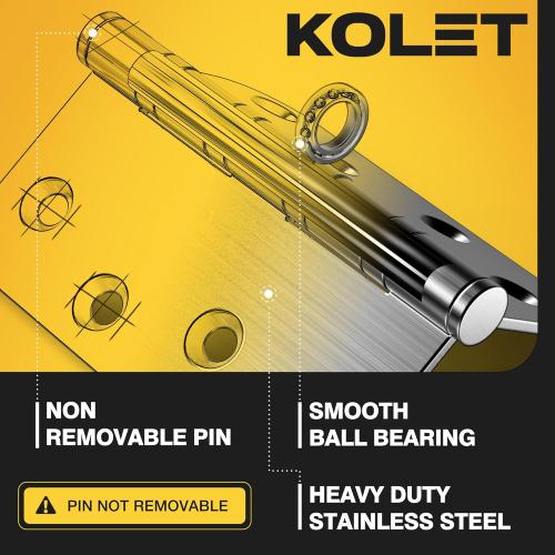 KOLET Ball Bearing Door Hinges, 4 x 4 Inches Door Hinges, Square and 5/8'' Radius Corner, Heavy Duty Stainless Steel Hinges, Smooth and Quiet, Non Removable Pin, Brushed Nickel, 3 Pack