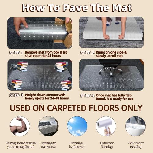 Office Chair Mat for Carpet: 36 x 48 Plastic Heavy Duty Computer Desk Mats with Lip for Low Flat and No Pile Carpeted Floor - Clear Rug Pad for Rolling Chairs Office Work Home Gaming Rectangle