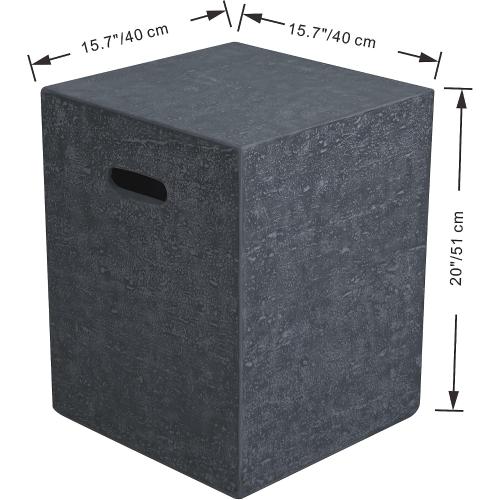 AMS Fireplace | Elementi Square Travertine Dark Gray 20 lbs Propane Tank Cover | Concrete GFRC Base | Dimensions: 15.7 x 15.7 x 20 inches | Perfectly Matches with Cannes Fire Pit Table.
