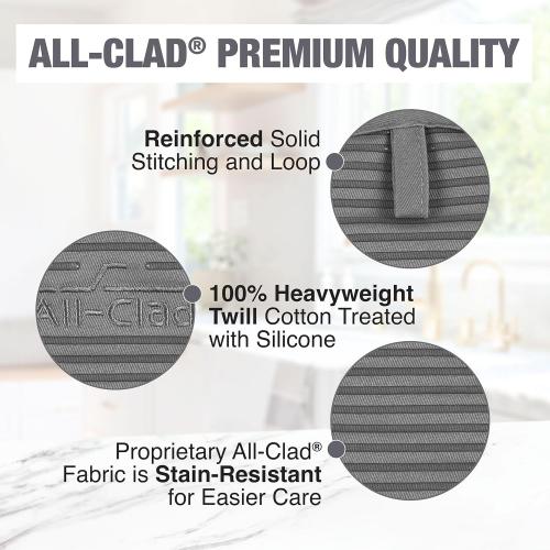 All-Clad Premium Pot Holder & Heating Pad, (2-Pack) Heat Resistant to 500 Degrees, 100% Cotton 10x6.25 for Kitchen and Barbeque, Pewter