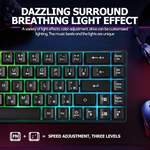 Guiheng Wired Portable 60% Mechanical Feeling Gaming Keyboard,RGB LED Backlit Compact 68 Keys Mini Wired Office Keyboard with Red Switch for Windows Laptop PC Mac - Black