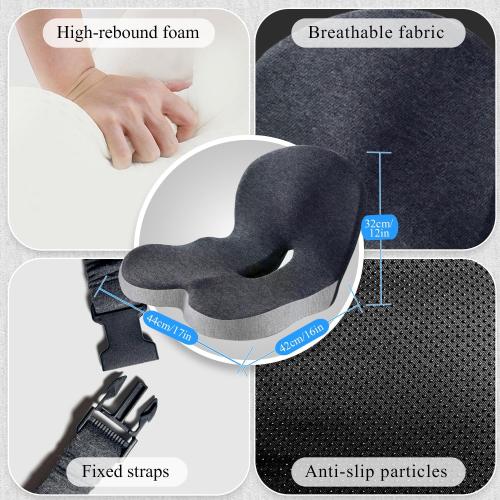 Seat Cushion for Truck Driver, Memory Foam Truck Seat Cushion with Adjustable Strap – Ergonomic Back Support & Sciatica Relief for Long Drives, Semi Truck Accessories