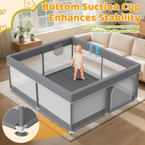 50x50 Small Baby Playpen - Full Cover Anti-Collision Grey Playard for Babies and Toddlers Space-Saving Safety Play Yard Indoor Activity Center for Apartments Gray